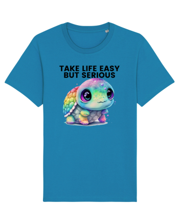 Broasca testoasa pictata in acuarela cu mesajul Take Life Easy but Serious Azur
