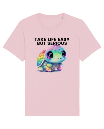 Broasca testoasa pictata in acuarela cu mesajul Take Life Easy but Serious Cotton Pink