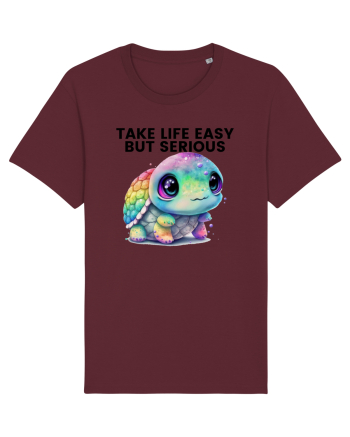 Broasca testoasa pictata in acuarela cu mesajul Take Life Easy but Serious Burgundy