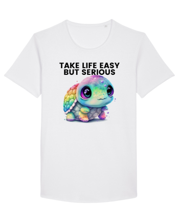 Broasca testoasa pictata in acuarela cu mesajul Take Life Easy but Serious White