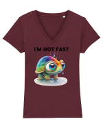 Broasca testoasa pictata in acuarela cu mesajul I'm not fast Tricou mânecă scurtă guler V Damă Evoker