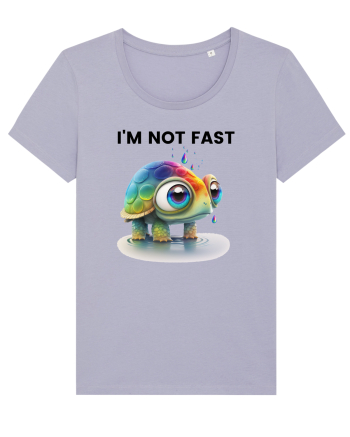Broasca testoasa pictata in acuarela cu mesajul I'm not fast Lavender