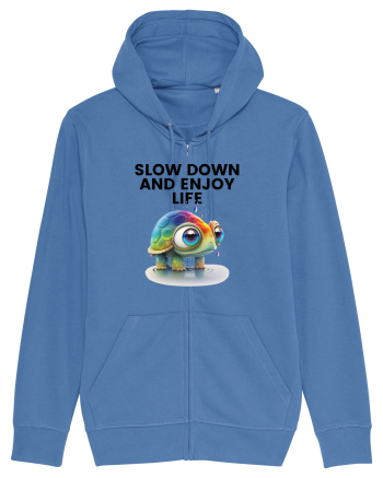 Broasca testoasa pictata in acuarela cu mesajul  Slow Down and Enjoy Life Bright Blue