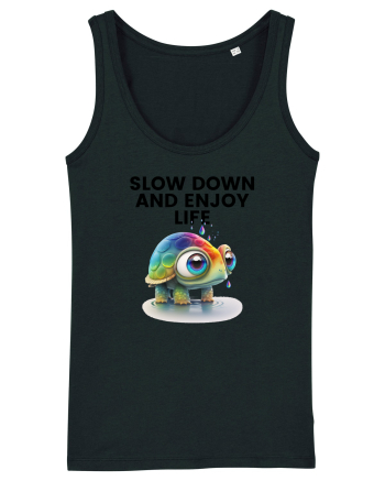 Broasca testoasa pictata in acuarela cu mesajul  Slow Down and Enjoy Life Black