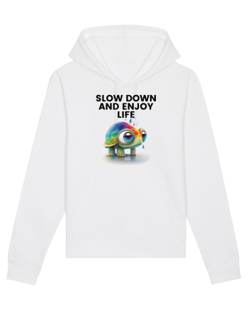 Broasca testoasa pictata in acuarela cu mesajul  Slow Down and Enjoy Life White