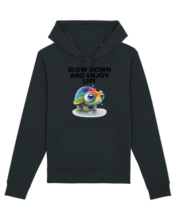 Broasca testoasa pictata in acuarela cu mesajul  Slow Down and Enjoy Life Black