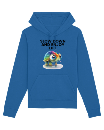 Broasca testoasa pictata in acuarela cu mesajul  Slow Down and Enjoy Life Royal Blue
