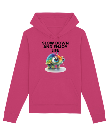 Broasca testoasa pictata in acuarela cu mesajul  Slow Down and Enjoy Life Raspberry