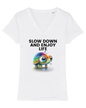 Broasca testoasa pictata in acuarela cu mesajul  Slow Down and Enjoy Life White