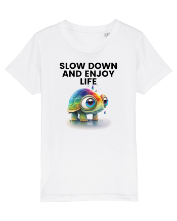Broasca testoasa pictata in acuarela cu mesajul  Slow Down and Enjoy Life White
