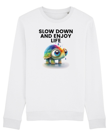 Broasca testoasa pictata in acuarela cu mesajul  Slow Down and Enjoy Life White