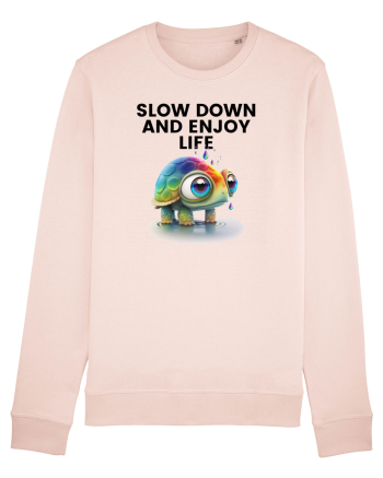 Broasca testoasa pictata in acuarela cu mesajul  Slow Down and Enjoy Life Candy Pink