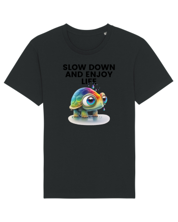 Broasca testoasa pictata in acuarela cu mesajul  Slow Down and Enjoy Life Black