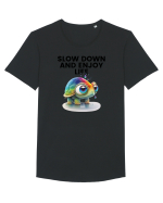 Broasca testoasa pictata in acuarela cu mesajul  Slow Down and Enjoy Life Tricou mânecă scurtă guler larg Bărbat Skater
