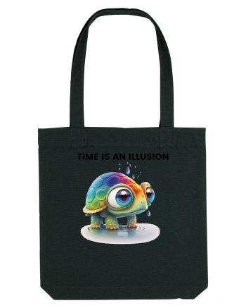Broasca testoasa pictata in acuarela cu mesajul  Time is an Illusion Black