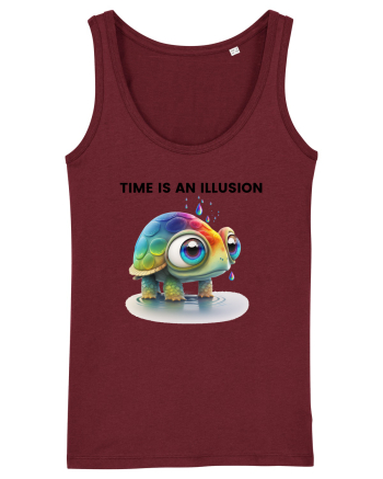 Broasca testoasa pictata in acuarela cu mesajul  Time is an Illusion Burgundy