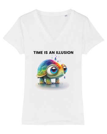 Broasca testoasa pictata in acuarela cu mesajul  Time is an Illusion White
