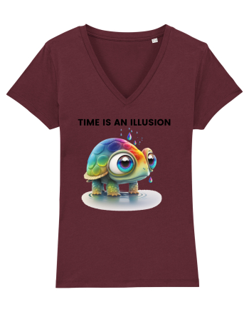 Broasca testoasa pictata in acuarela cu mesajul  Time is an Illusion Burgundy