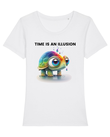 Broasca testoasa pictata in acuarela cu mesajul  Time is an Illusion White