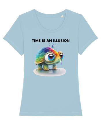 Broasca testoasa pictata in acuarela cu mesajul  Time is an Illusion Sky Blue