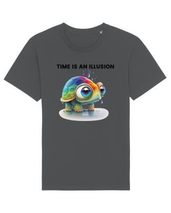 Broasca testoasa pictata in acuarela cu mesajul  Time is an Illusion Anthracite
