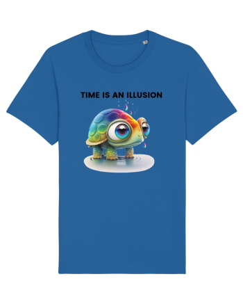 Broasca testoasa pictata in acuarela cu mesajul  Time is an Illusion Royal Blue