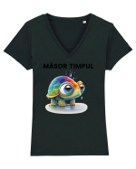Broasca testoasa pictata in acuarela cu mesajul  Masor Timpul Tricou mânecă scurtă guler V Damă Evoker