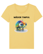 Broasca testoasa pictata in acuarela cu mesajul  Masor Timpul Tricou mânecă scurtă guler larg fitted Damă Expresser