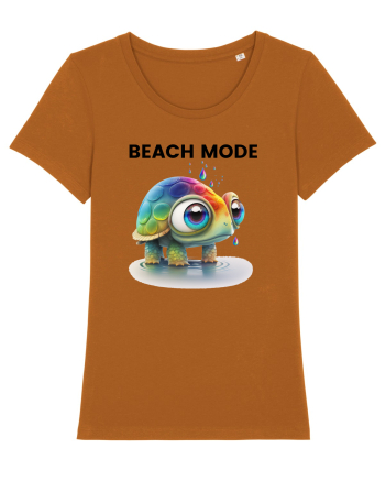 Broasca testoasa pictata in acuarela cu mesajul  Beach Mode Roasted Orange