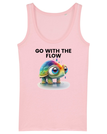 Broasca testoasa pictata in acuarela cu mesajul  Go with the Flow Cotton Pink