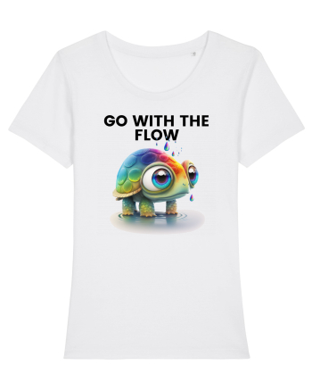 Broasca testoasa pictata in acuarela cu mesajul  Go with the Flow White