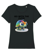Broasca testoasa pictata in acuarela cu mesajul  Go with the Flow Tricou mânecă scurtă guler larg fitted Damă Expresser
