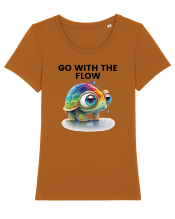 Broasca testoasa pictata in acuarela cu mesajul  Go with the Flow Roasted Orange