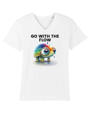 Broasca testoasa pictata in acuarela cu mesajul  Go with the Flow White