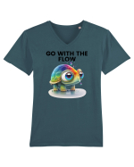 Broasca testoasa pictata in acuarela cu mesajul  Go with the Flow Tricou mânecă scurtă guler V Bărbat Presenter