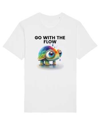 Broasca testoasa pictata in acuarela cu mesajul  Go with the Flow White