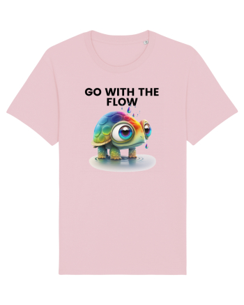 Broasca testoasa pictata in acuarela cu mesajul  Go with the Flow Cotton Pink