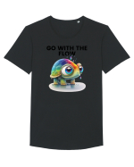 Broasca testoasa pictata in acuarela cu mesajul  Go with the Flow Tricou mânecă scurtă guler larg Bărbat Skater