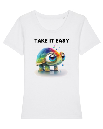 Broasca testoasa pictata in acuarela cu mesajul  Take it Easy White