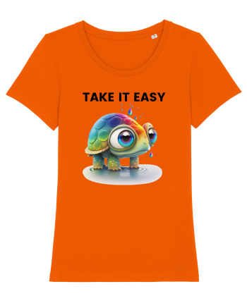 Broasca testoasa pictata in acuarela cu mesajul  Take it Easy Bright Orange