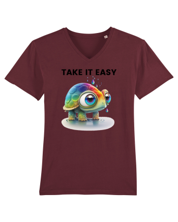 Broasca testoasa pictata in acuarela cu mesajul  Take it Easy Burgundy
