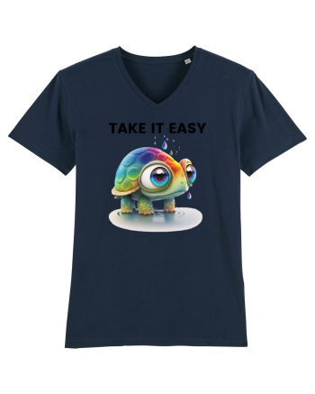 Broasca testoasa pictata in acuarela cu mesajul  Take it Easy French Navy