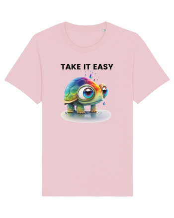 Broasca testoasa pictata in acuarela cu mesajul  Take it Easy Cotton Pink