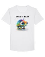 Broasca testoasa pictata in acuarela cu mesajul  Take it Easy Tricou mânecă scurtă guler larg Bărbat Skater