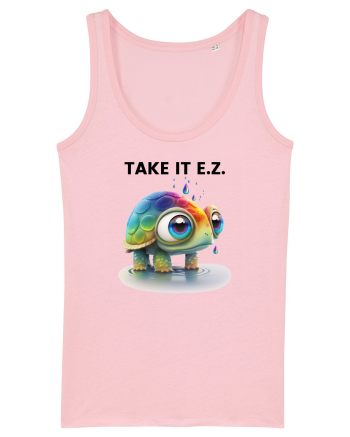 Broasca testoasa pictata in acuarela cu mesajul  Take it E.Z. Cotton Pink