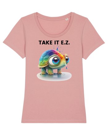 Broasca testoasa pictata in acuarela cu mesajul  Take it E.Z. Canyon Pink