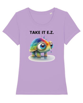 Broasca testoasa pictata in acuarela cu mesajul  Take it E.Z. Lavender Dawn