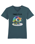 Broasca testoasa pictata in acuarela cu mesajul  Take it E.Z. Tricou mânecă scurtă guler V Bărbat Presenter