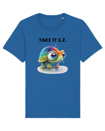 Broasca testoasa pictata in acuarela cu mesajul  Take it E.Z. Royal Blue