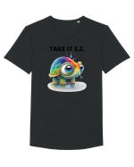 Broasca testoasa pictata in acuarela cu mesajul  Take it E.Z. Tricou mânecă scurtă guler larg Bărbat Skater